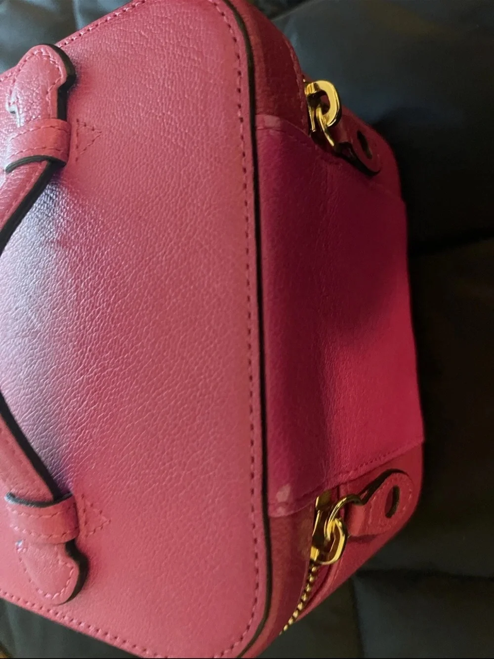 Mulberry Pink Leather Top-Handle Jewelry Case with Gold Hardware